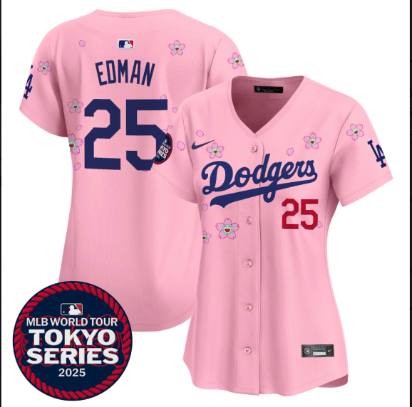 Women Los Angeles Dodgers 25 Edman Tokyo Series 2025 pink Limited Stitched Jersey